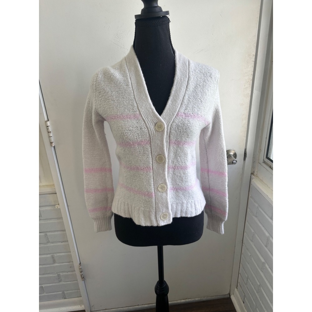 Lilla P Wool Alpaca Blend Striped Button Front Cardigan Sweater small layered